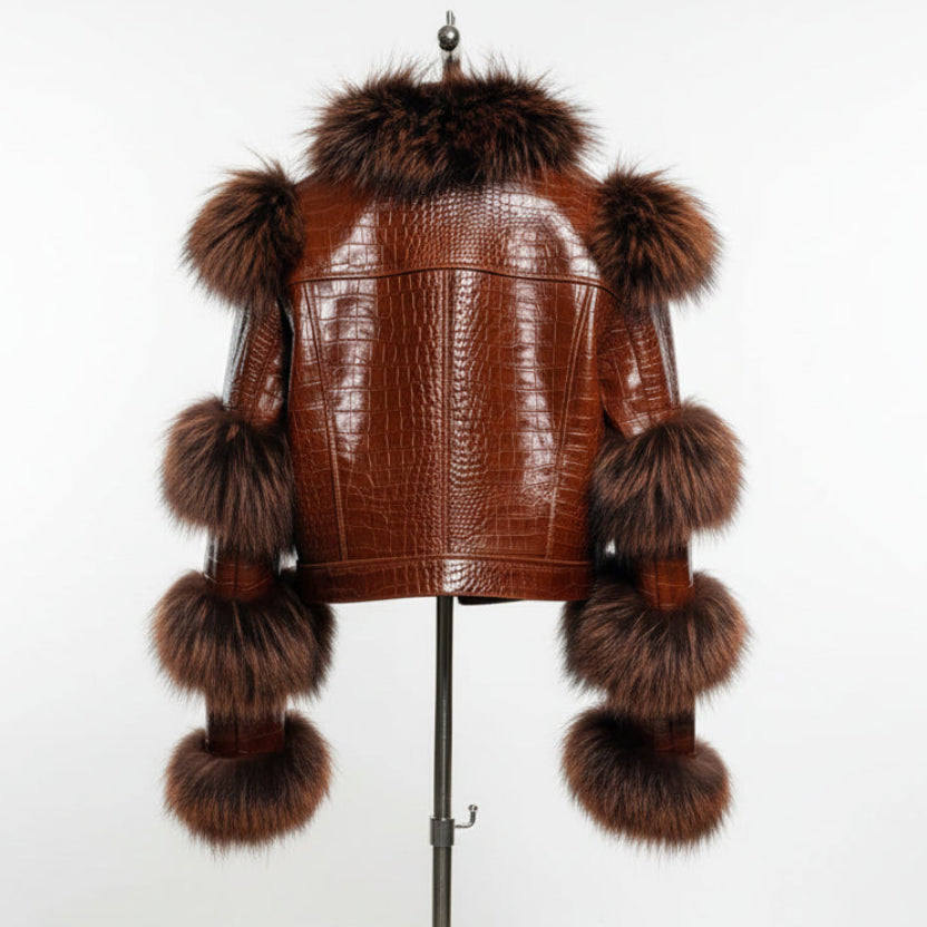 Crocodile Textured Sheepskin Leather Jacket