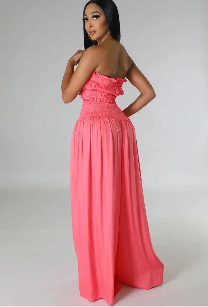 Women's Strapless Crop Top and High Waist Wide Leg Pants