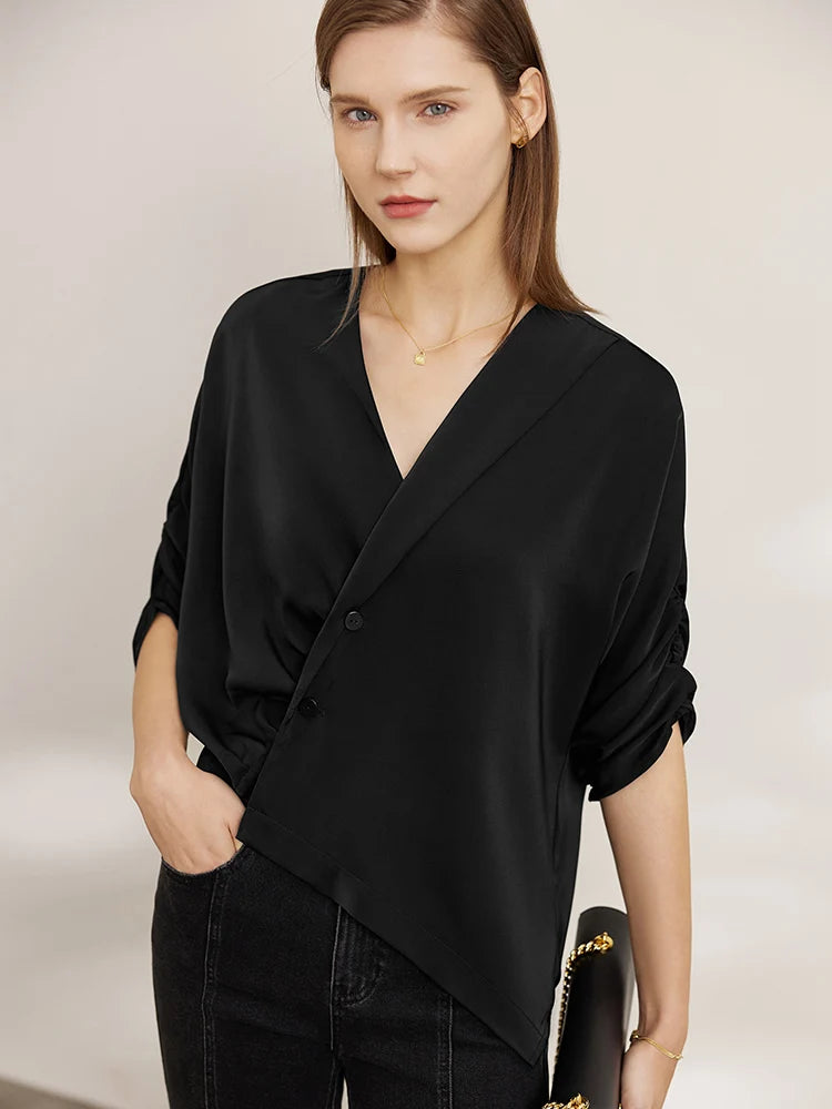 Women’s Solid Half Sleeve Loose V Neck Blouse