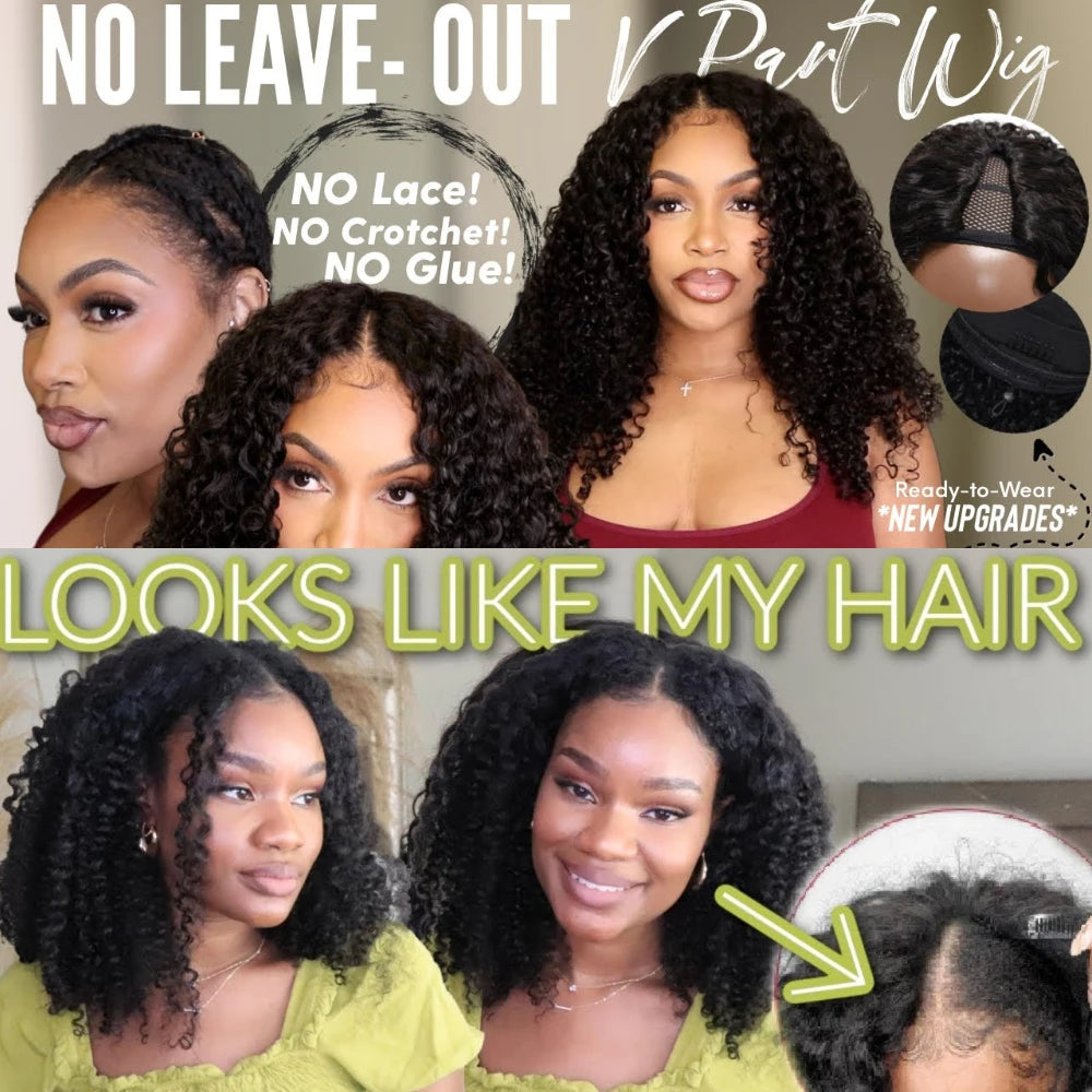 Afro Curly V Part Wig with Drawstring