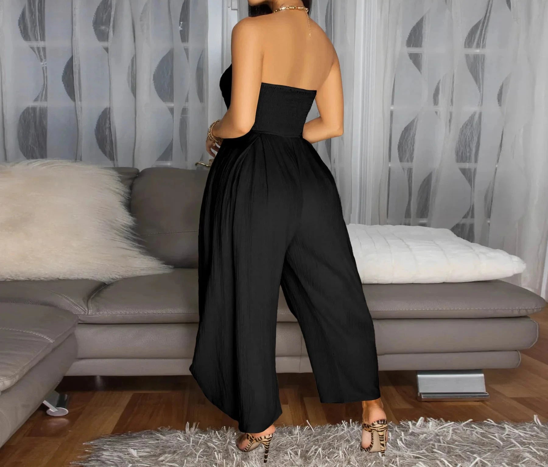 Women’s Wide Leg Strapless Sleeveless Bowknot Jumpsuit