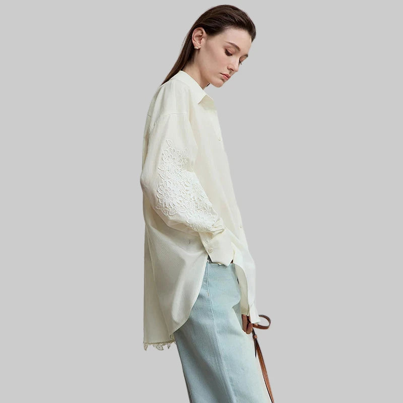 Women’s Turn-down Collar Drop Women Sleeves Loose Blouse