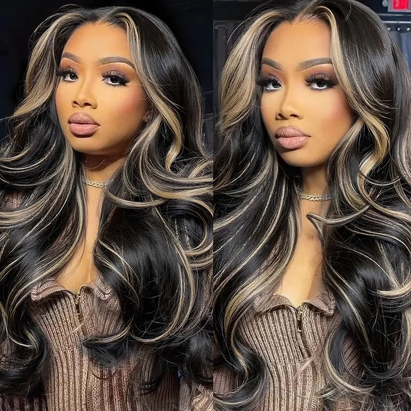 1B/27 Body Wave Human Brazilian Hair 30 Inch 13x4 HD Lace Frontal Ombre Blonde Highlight Front Wig