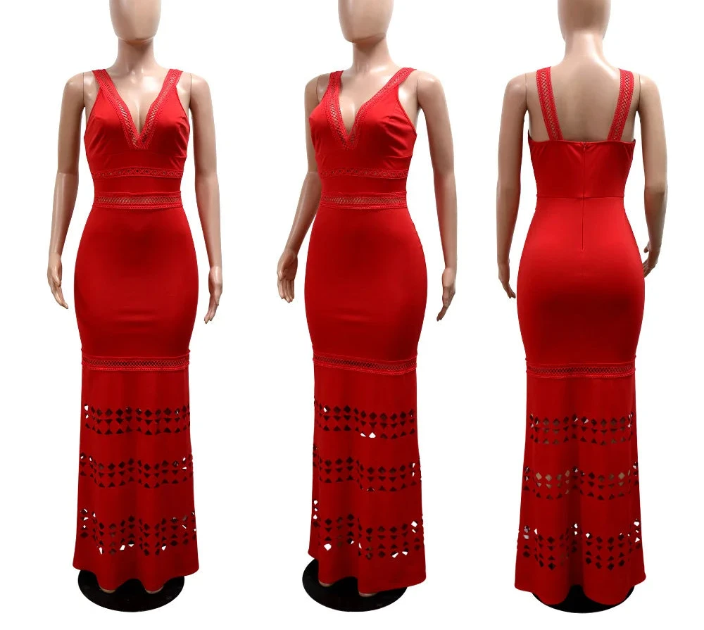 Women’s Sleeveless V-Neck Cutout Mermaid Maxi Dress
