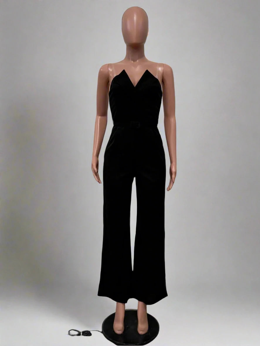 Women’s Wide Leg Strapless V-neck Sleeveless Jumpsuit