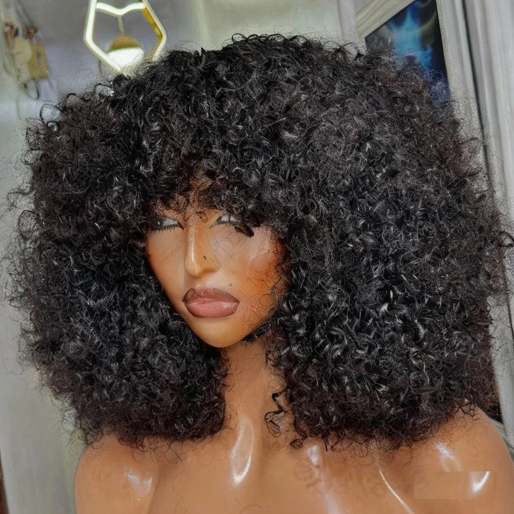 Afro Kinky Curly Glueless Lace Front Pre-plucked Human Hair Wig Ready To Go Hair For Women