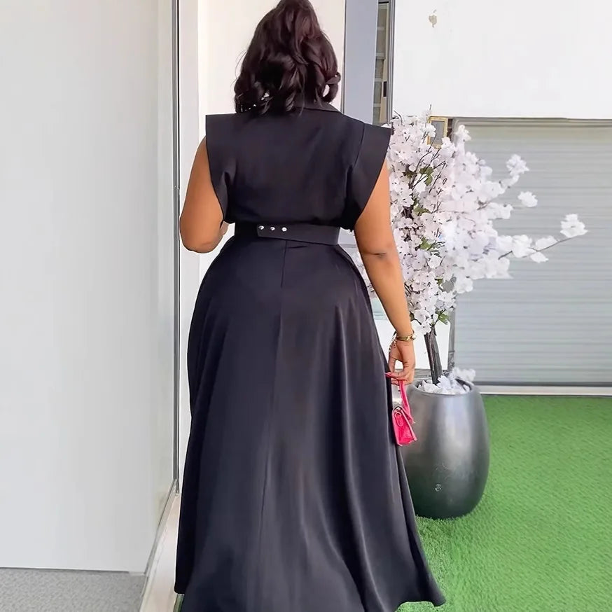 Women's  OL Sleeveless Shirt & Cargo Split Maxi Skirt Set