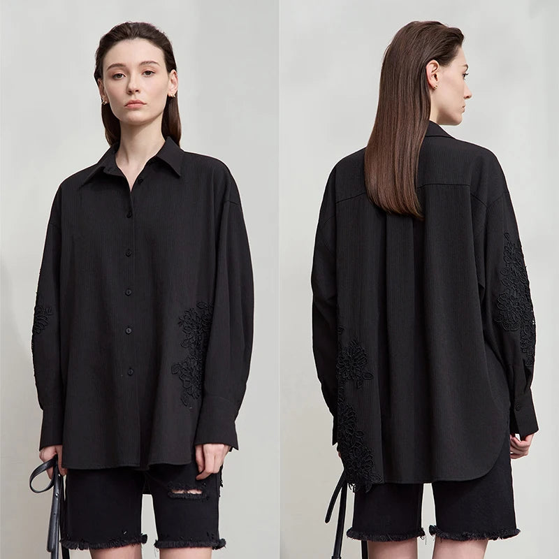 Women’s Turn-down Collar Drop Women Sleeves Loose Blouse