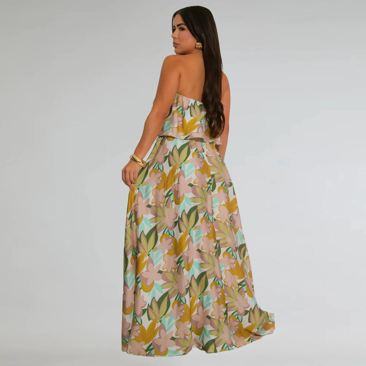Women’s Floral Printed Off Shoulder High Side Split Maxi Dress