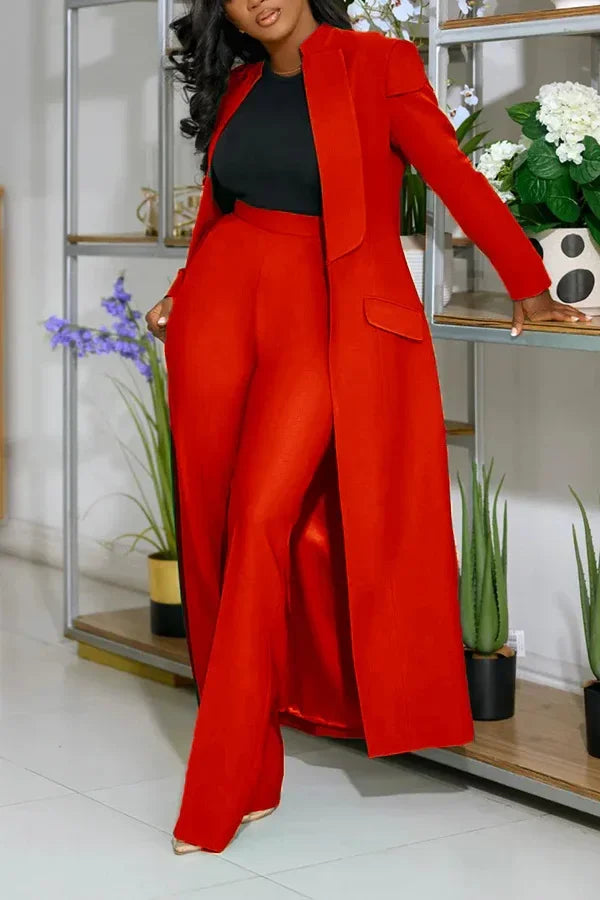 Women's Full Sleeve X-Long Blazer Coat+ Long Pant Set