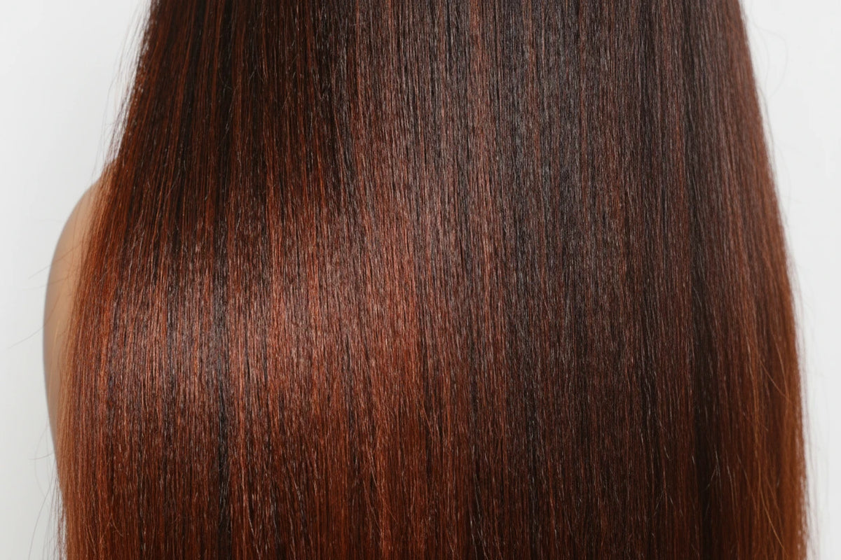 Ombre Auburn Yaki Straight Hair V Part Wig
