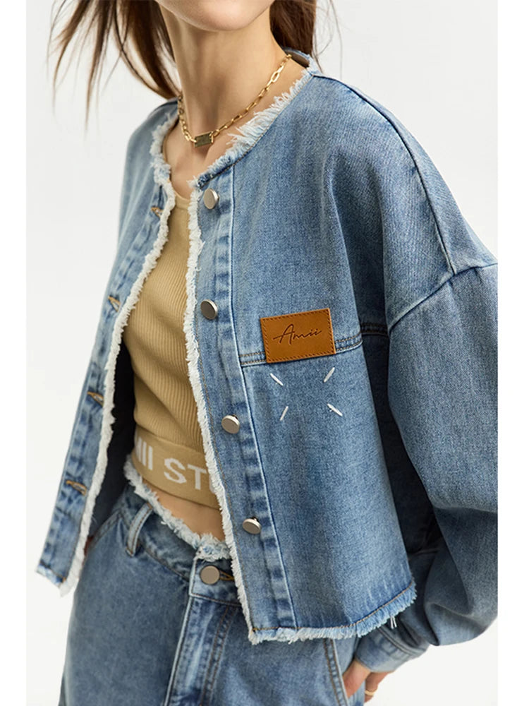 Women’s Denim Midi Skirt & Crew Neck Loose Jean Jacket