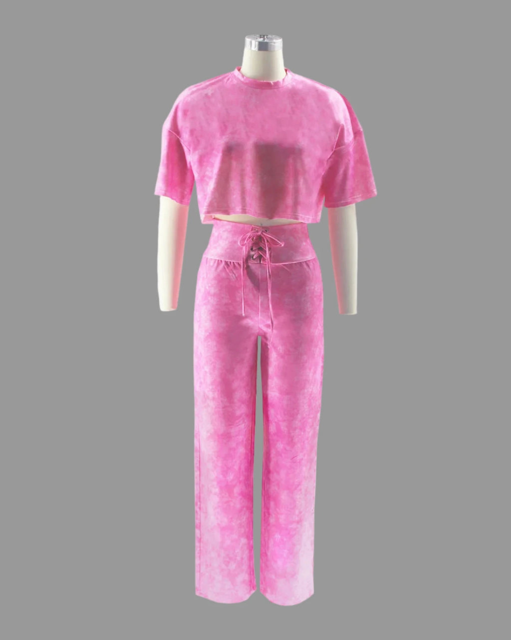 Women's Tie Dye Print O-neck Short  Sleeve Crop Top & Pants Set