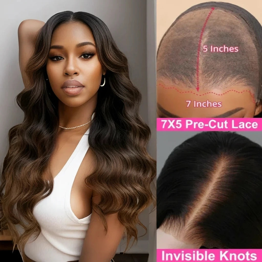 7x5 Lace Go Glueless Ombre Brown Loose Wave Human Hair Wig