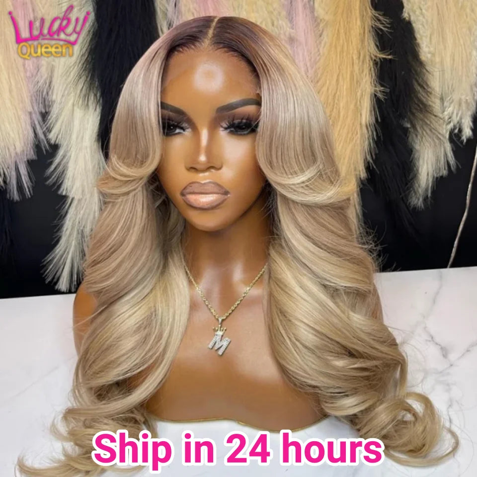 13X6 Lace Ombre Blonde Colored Pre Plucked Frontal Human Hair Wig for Women