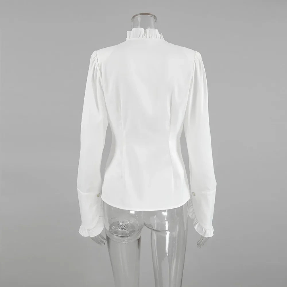 Solid Spliced Button Blouses for Women Lapel Long Sleeve Tunic
