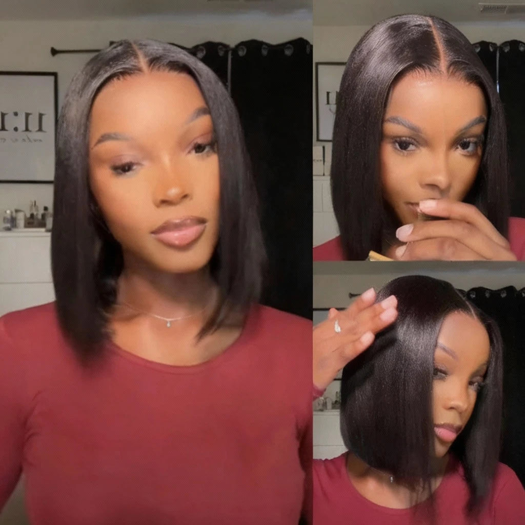 Yaki Straight Bob 7x5 Lace Closure Human Hair Ready To Wear Go Wigs