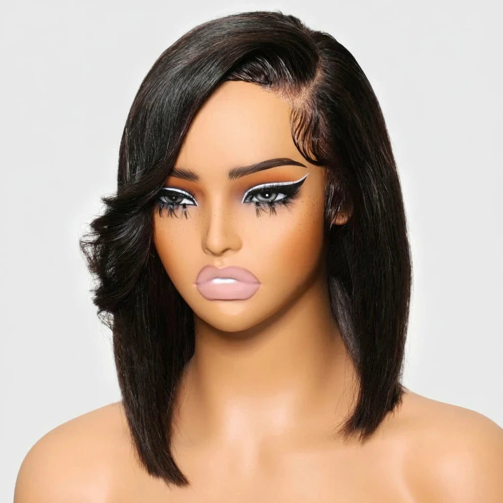 Lace Closure Bob Wig With Side Swept Bangs