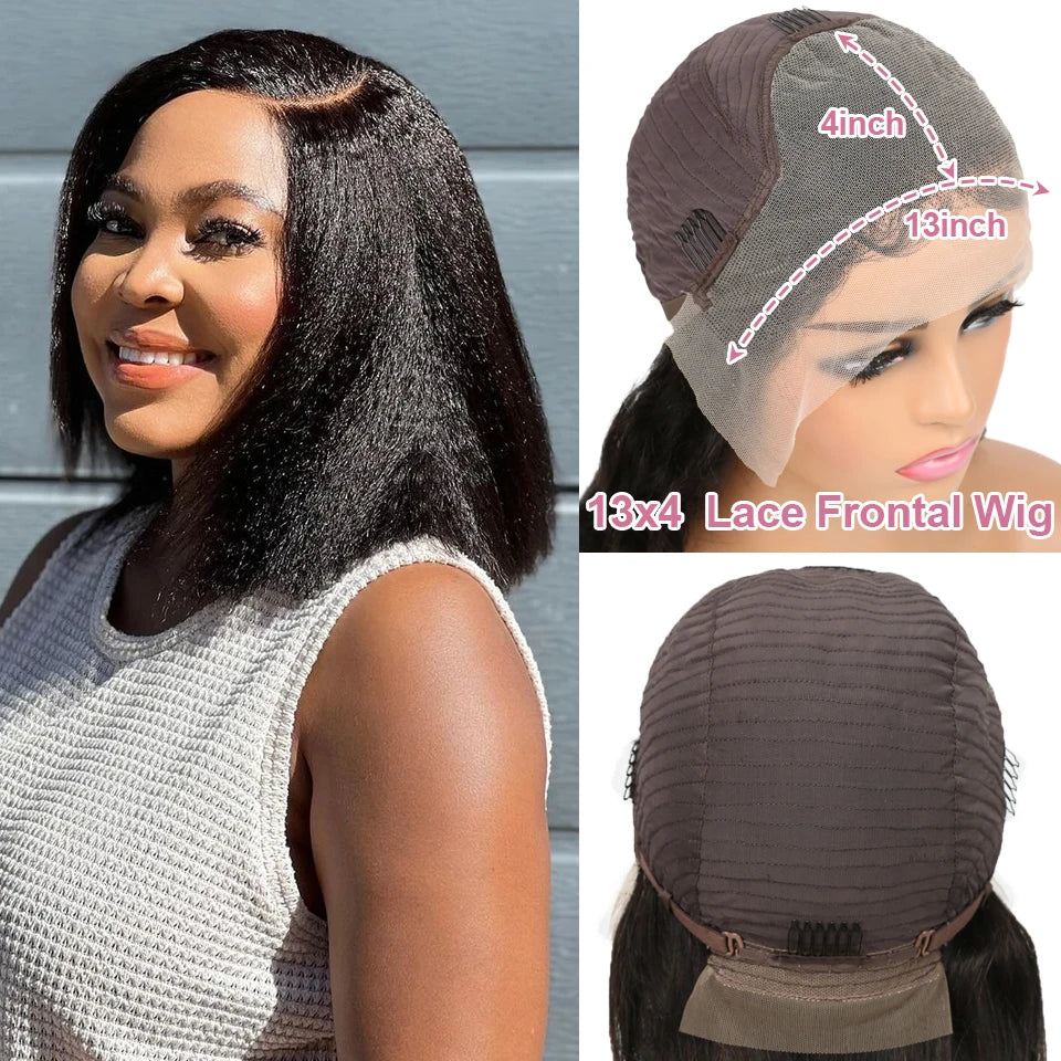 Kinky Straight Bob Lace Frontal Edges Curly Afro Yaki Wig