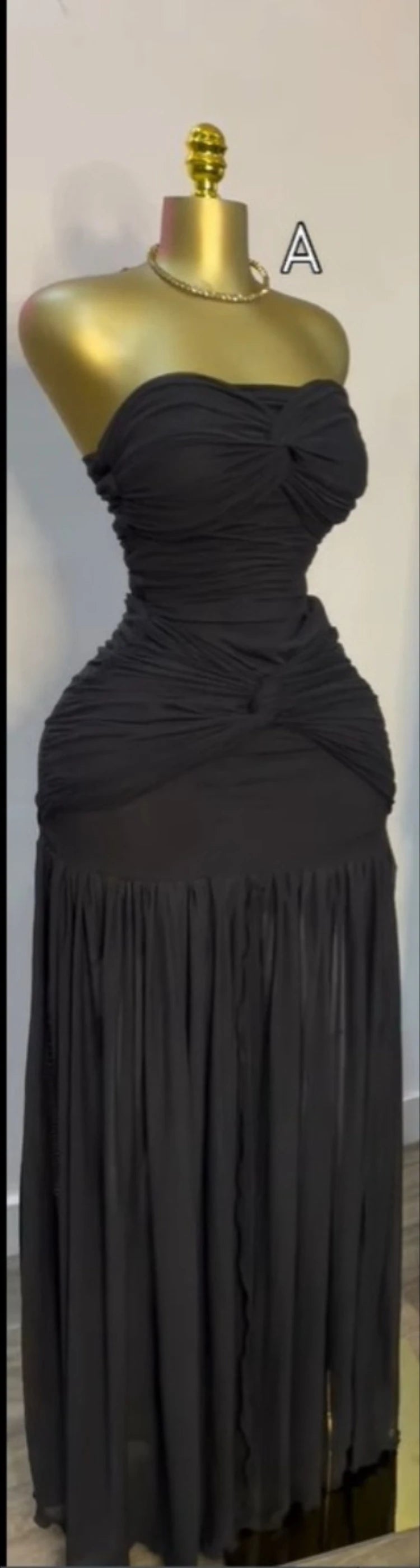 Women’s Stacked Ruched Draped High Split Pleated Maxi Bodycon Dress