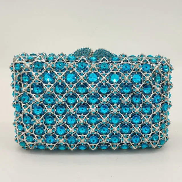 Hard Plaid Brown Crystal Clutch for Women