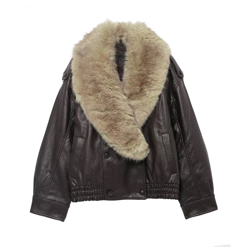 Faux Leather Jacket Fashion Double Breasted Outwear
