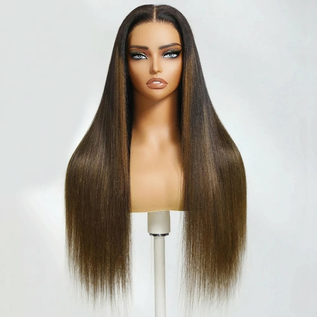7x5 Lace Chestnut Brown Ombre Yaki Straight Wig