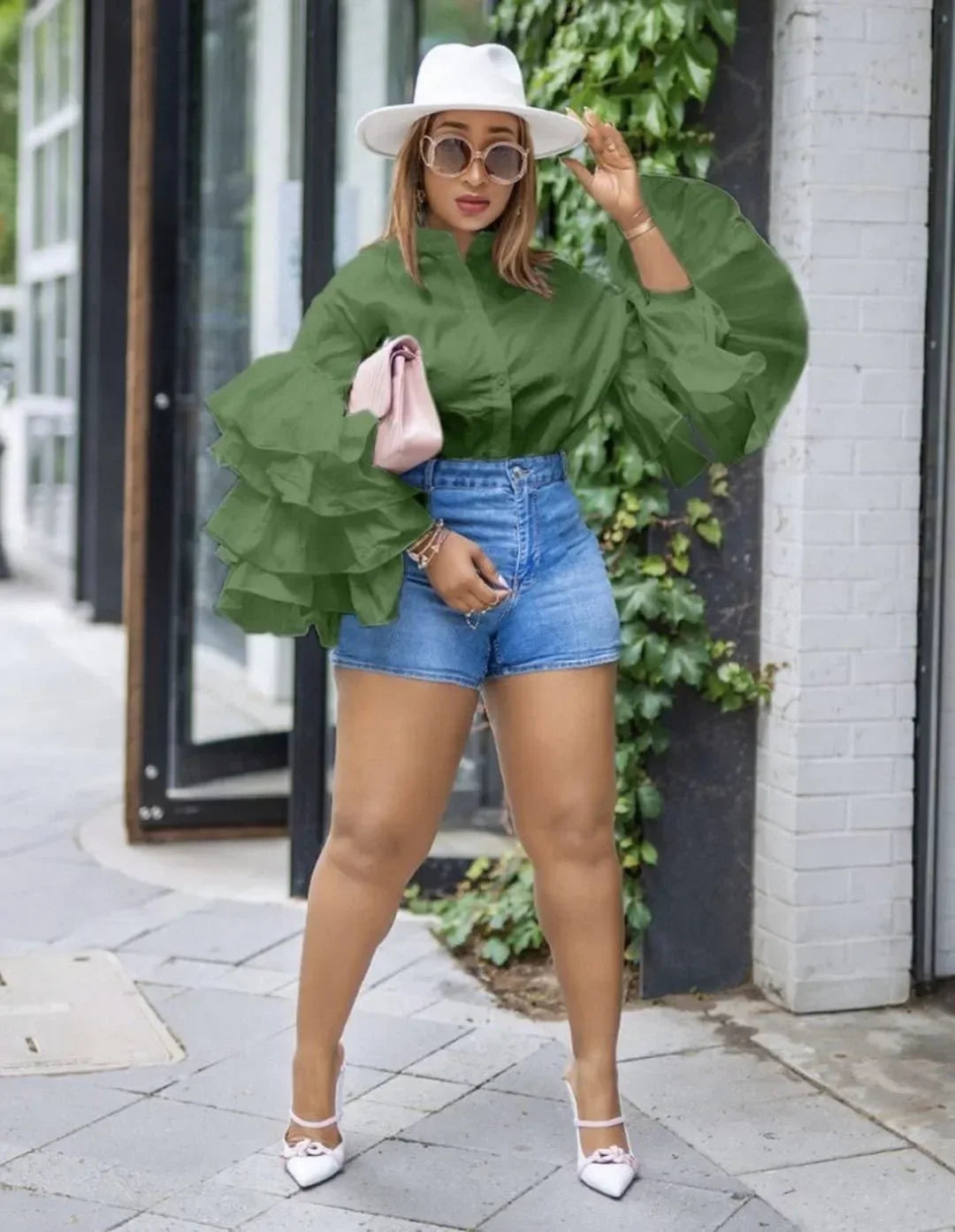 Women’s Solid Full Ruffled Sleeves Shirt