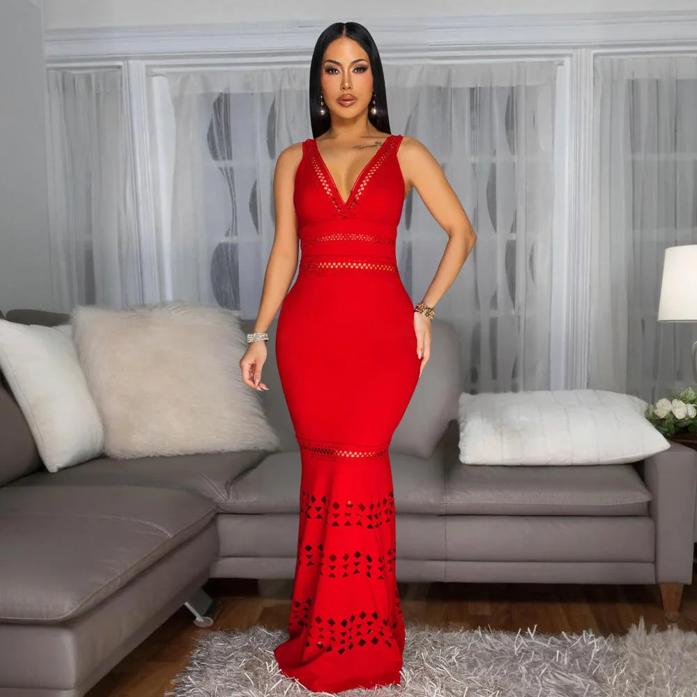 Women’s Sleeveless V-Neck Cutout Mermaid Maxi Dress