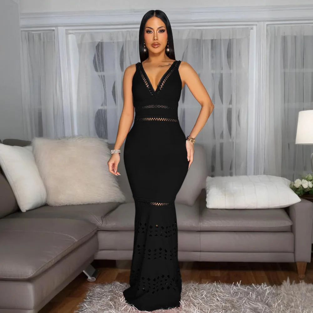 Women’s Sleeveless V-Neck Cutout Mermaid Maxi Dress