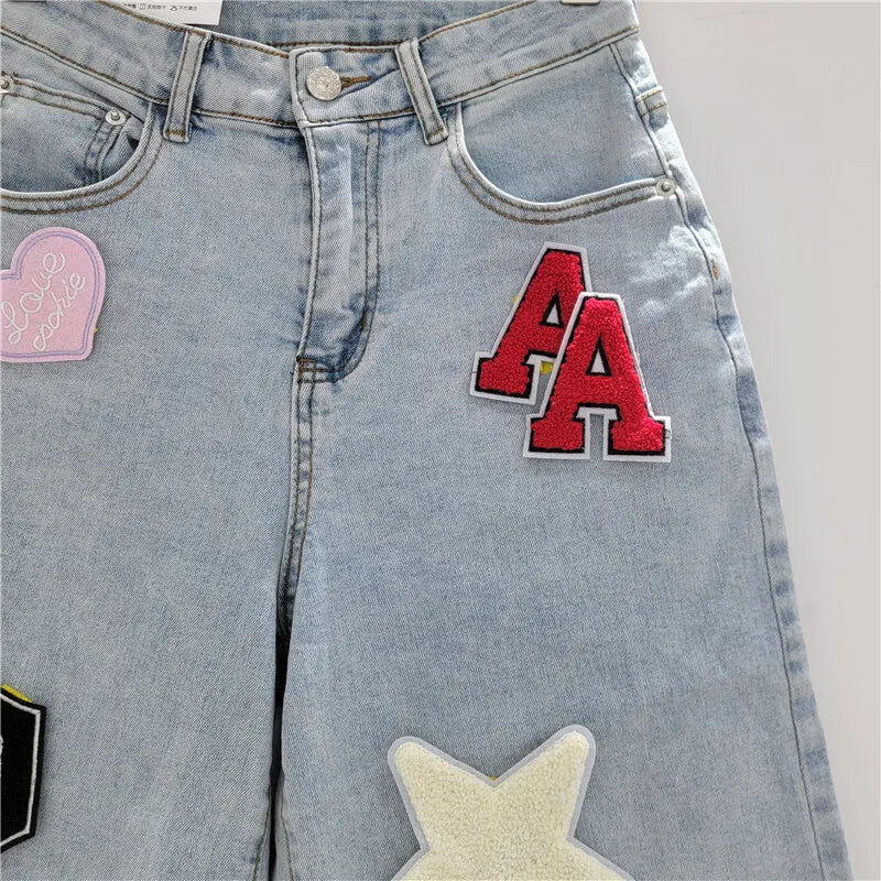 Women's Jeans High Waist Wide Leg Denim Calf-Length Pants