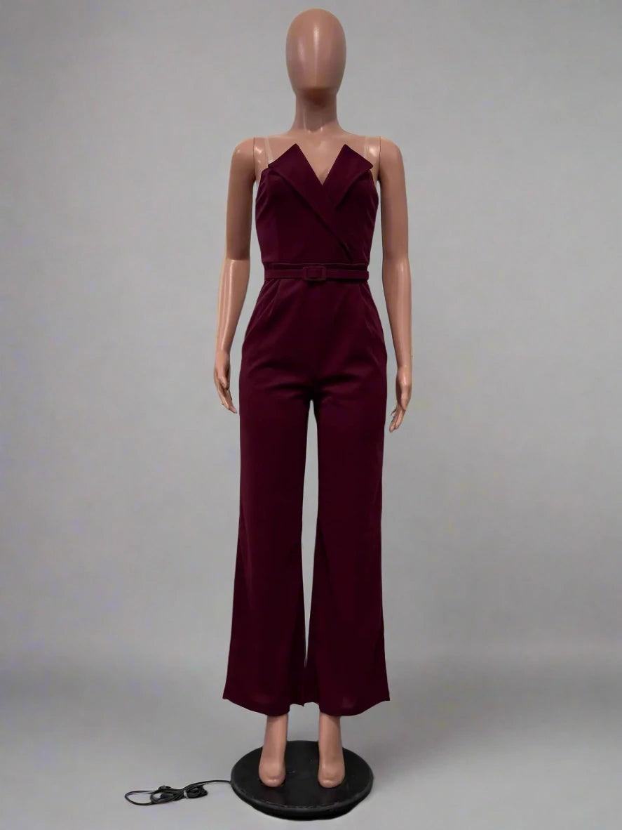 Women’s Wide Leg Strapless V-neck Sleeveless Jumpsuit