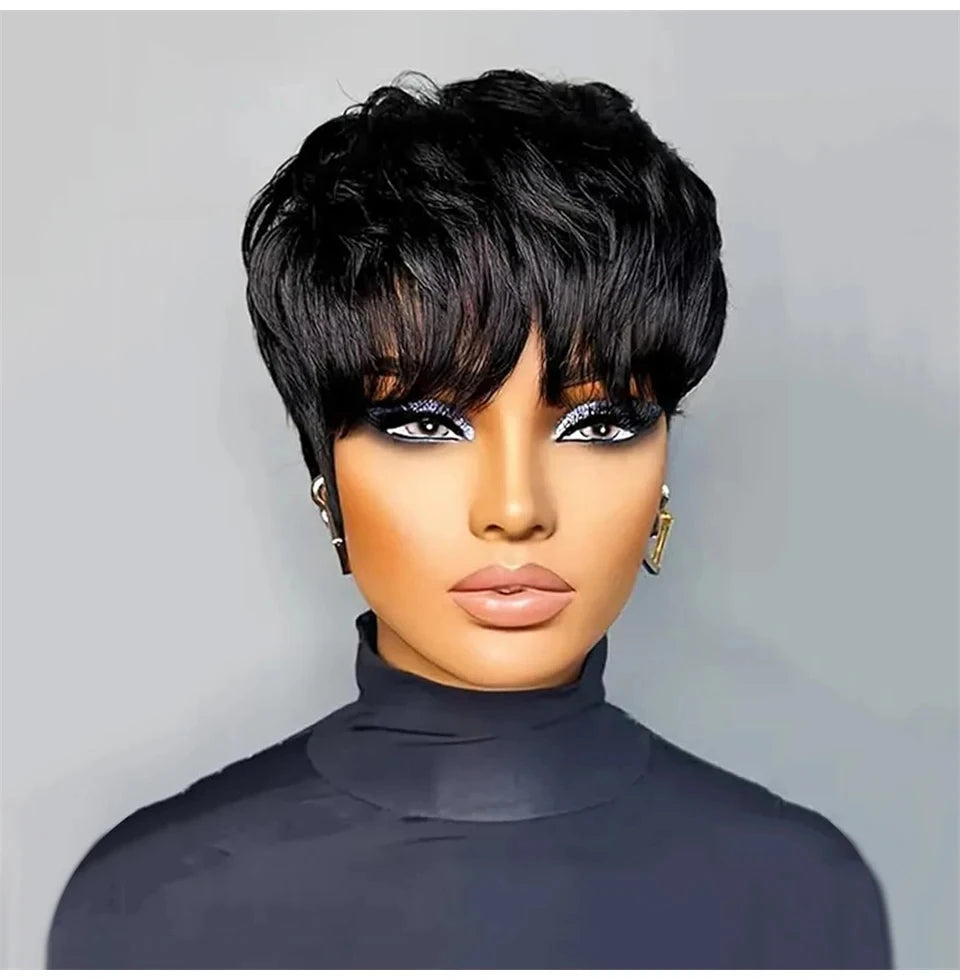 Pixie Cut Full Human Short Bob No Lace Brazilian Remy Hair Wig