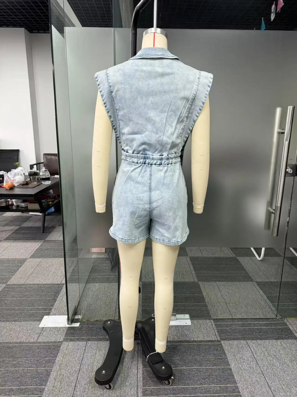 Women’s Denim Sleeveless Hollow Out Short Jumpsuit