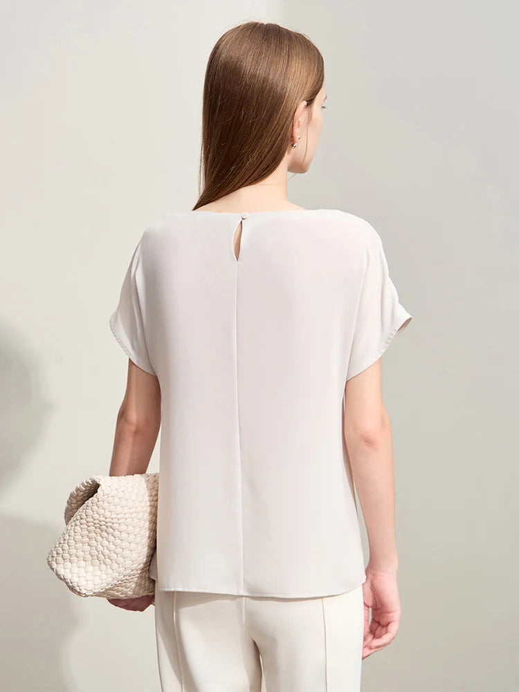Women’s Round Neck Small Fly Sleeve Loose Basics Chiffon Blouse