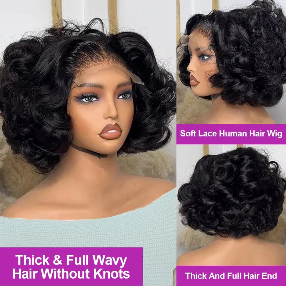 Body Wave Short Transparent Lace Front Human Hair Glueless Bob Wig
