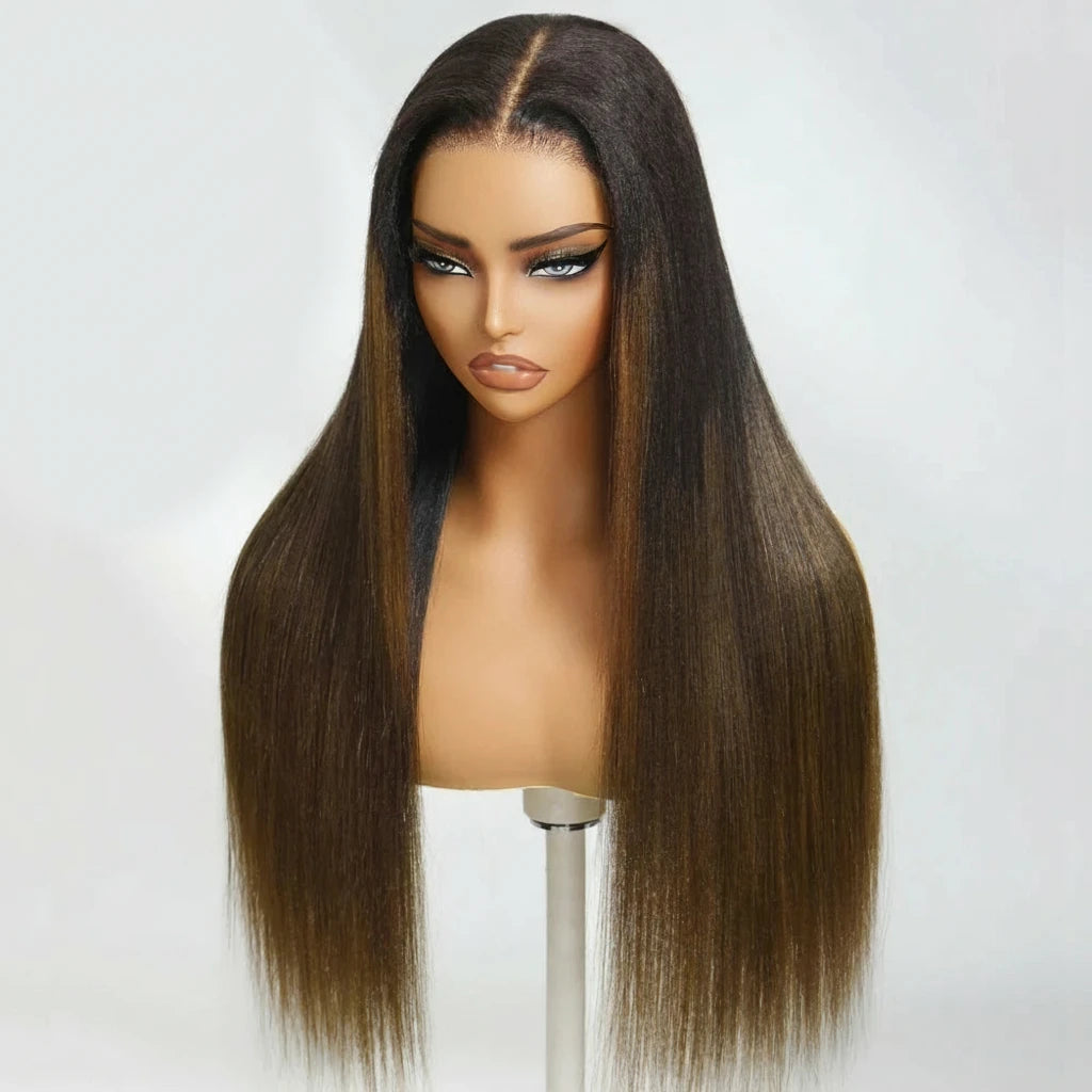 7x5 Lace Chestnut Brown Ombre Yaki Straight Wig
