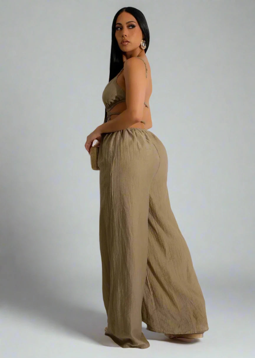 Women’s Sleeveless Strap V-neck Backless Wide Leg Long Jumpsuit