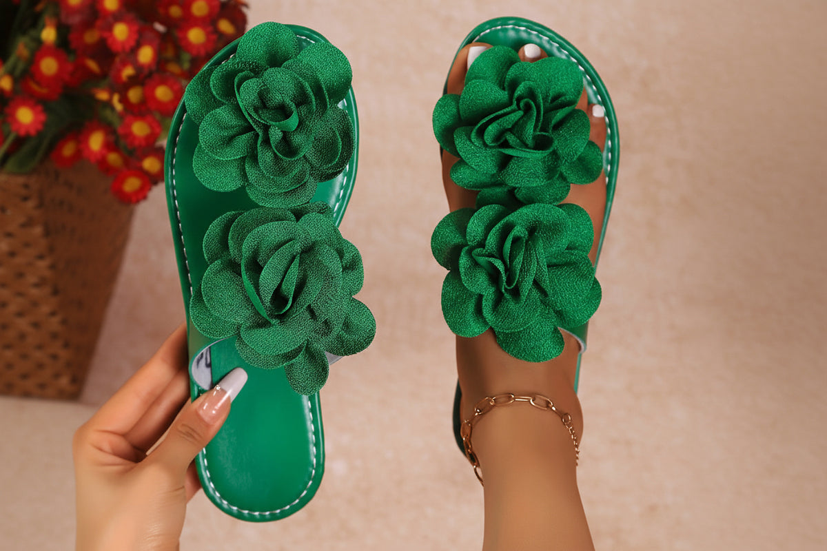 Women's Cute Floral Solid Color Flat Slippers with French Style Large Flowers