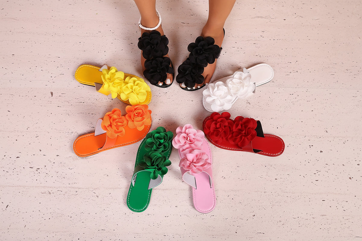 Women's Cute Floral Solid Color Flat Slippers with French Style Large Flowers