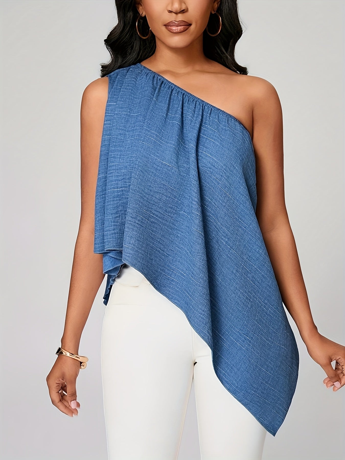 Women'S Casual Off-Shoulder Asymmetrical Sleeveless Blouse