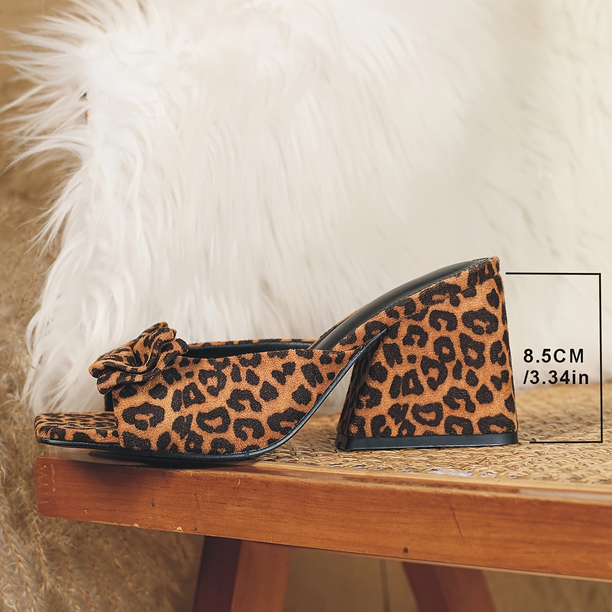 Women's 3.35inch Chunky High Heel Sandals with Leopard Print