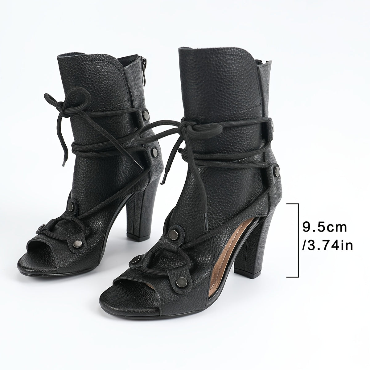 Women's Black Open-Toe Lace-Up High Heel Sandals