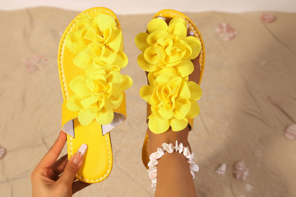 Women's Cute Floral Solid Color Flat Slippers with French Style Large Flowers